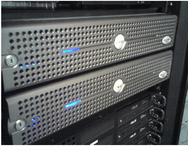 Real Dell PowerEdge rack servers, viewed from the front in a data center rack