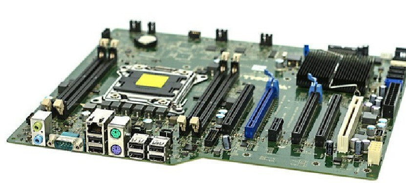 Server motherboard with CPU sockets, memory slots, and PCIe expansion slots