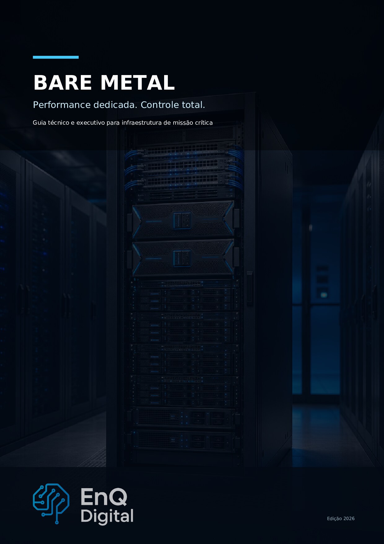 Cover of the Bare Metal guide - Dedicated performance, full control, with a data center corridor and server rack background